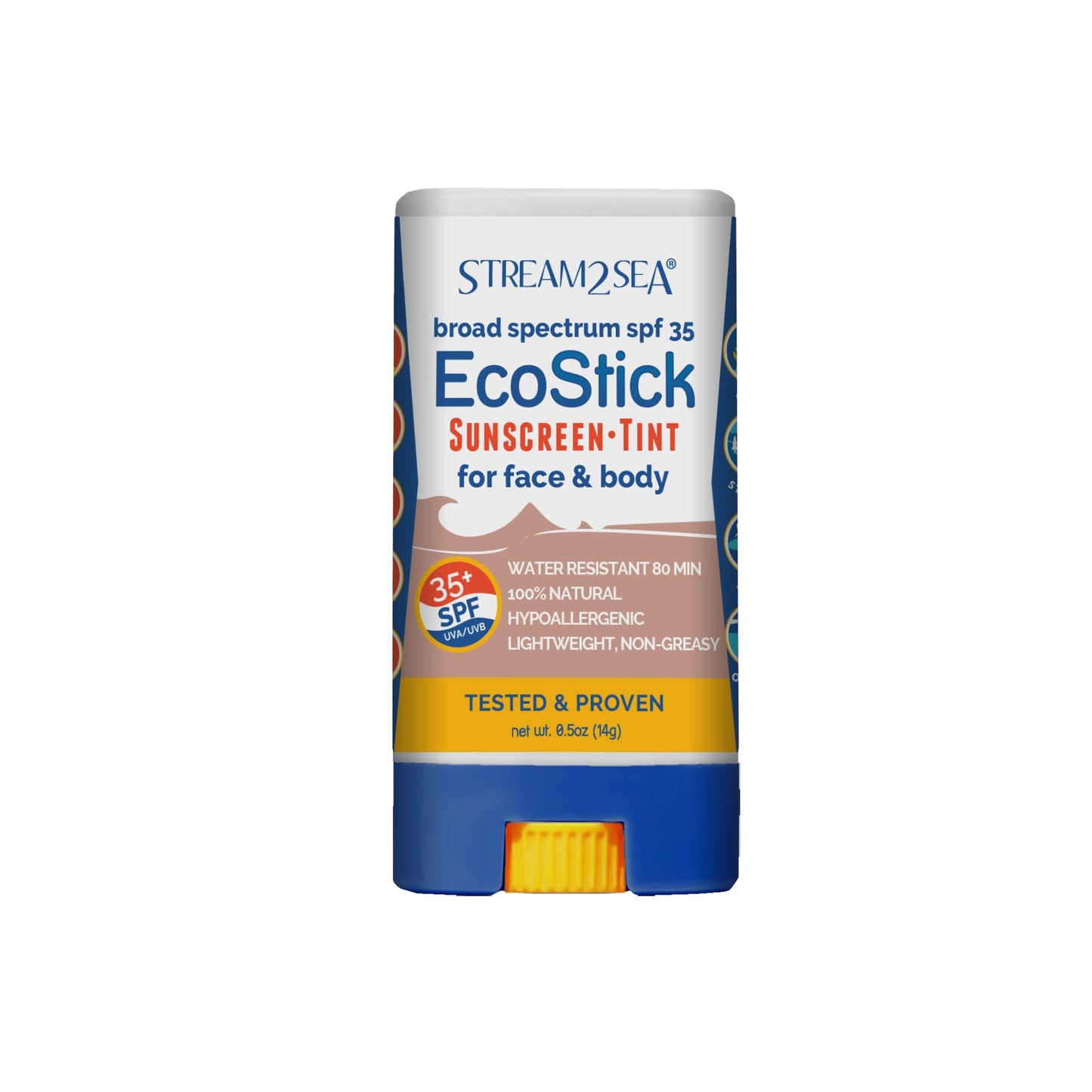 STREAM2SEA EcoStick SPF 35 Mineral Sunscreen Stick, Sweat Water Resistant Sunblock, USDA Approved Biodegradable Paraben Free Reef Safe Sunscreen