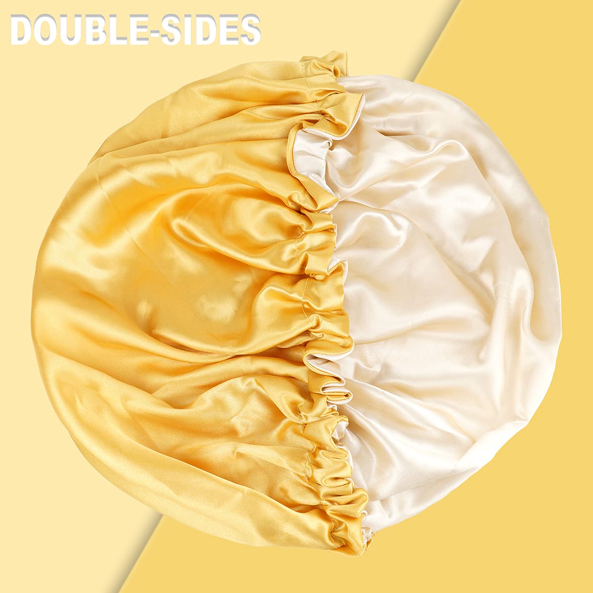 CHORHA Satin Sleep Cap, Double-Sided Adjustable Bonnet Cap (Yellow)