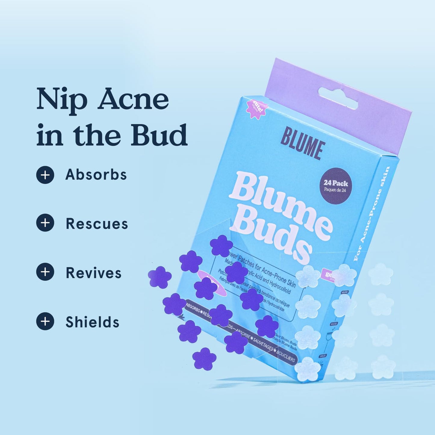 Blume Buds Salicylic Acid Pimple Patches for Face - Hydrocolloid Bandages to Help Absorb Oil & Speed Up Healing - Vegan & Biodegradable Acne Patches