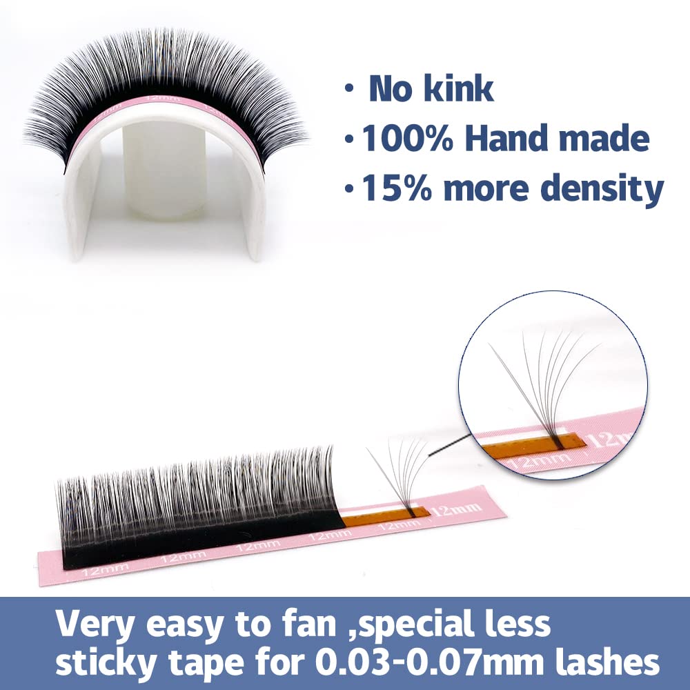 Qeelasee Faux Mink Silk Eyelash Extensions 0.03mm D Curl 12mm Semi-Permanent Individual Lashes Extension Professional Salon Use