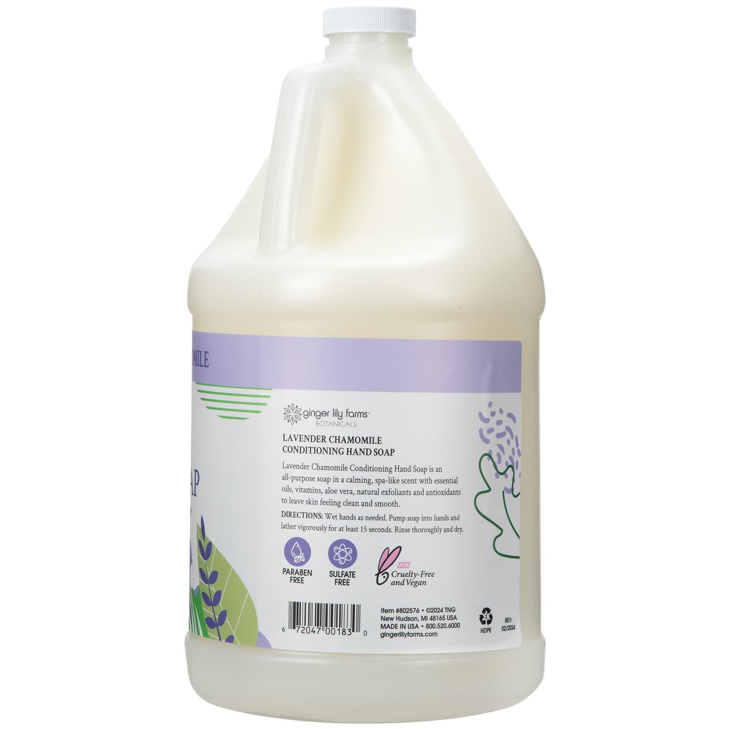 Ginger Lily Farms Botanicals All-Purpose Conditioning Liquid Hand Soap Refill, 100% Vegan & Cruelty-Free, Lavender Chamomile Scent, 1 Gallon (128 fl