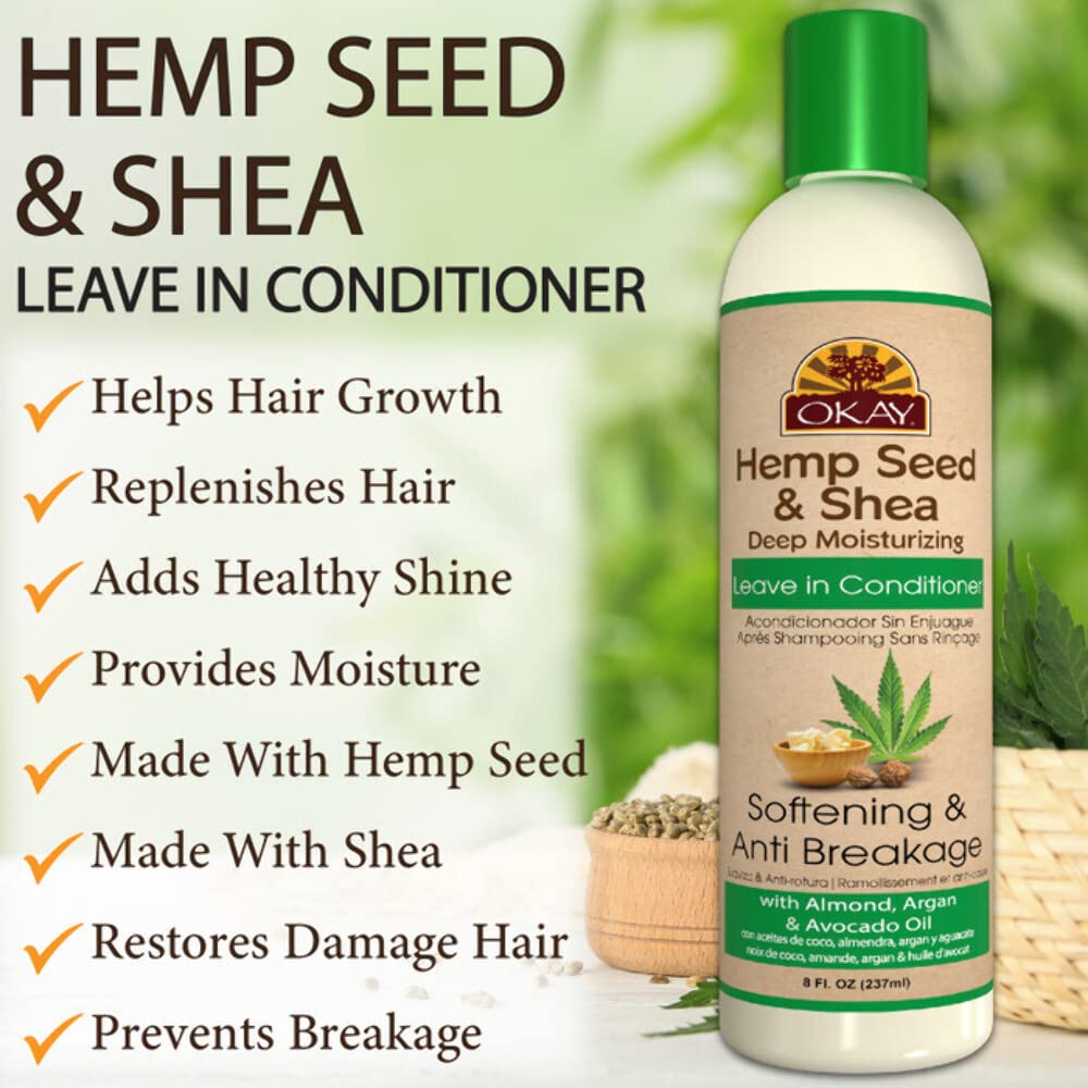 OKAY Hemp Seed & Shea Softening & Anti Breakage Leave In Conditioner | Helps Stimulate Hair Growth & Prevents Breakage | Sulfate, Silicone, Paraben