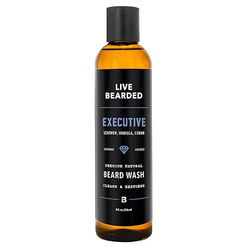 Live Bearded Beard Wash, 8 fl oz - Water-Based Face Cleanser with All-Natural Ingredients for a Gentle, Deep Clean - Made in the USA | Executive Scent