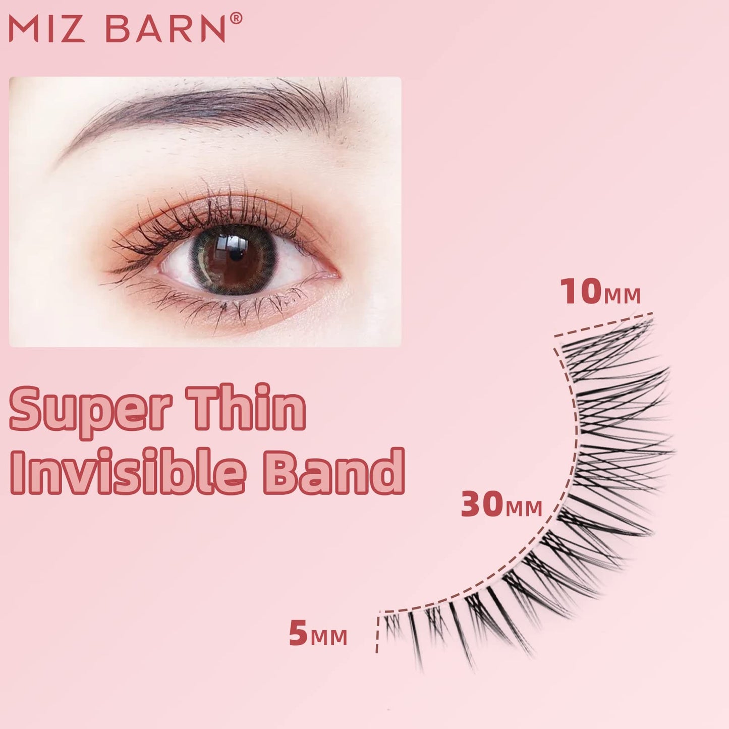 Miz Barn Daily Lashes 4 Pairs Natural Look False Eyelashes, Natural Soft Lightweight Comfortable Short Lashes Strip Cross Clear Band Handmade False