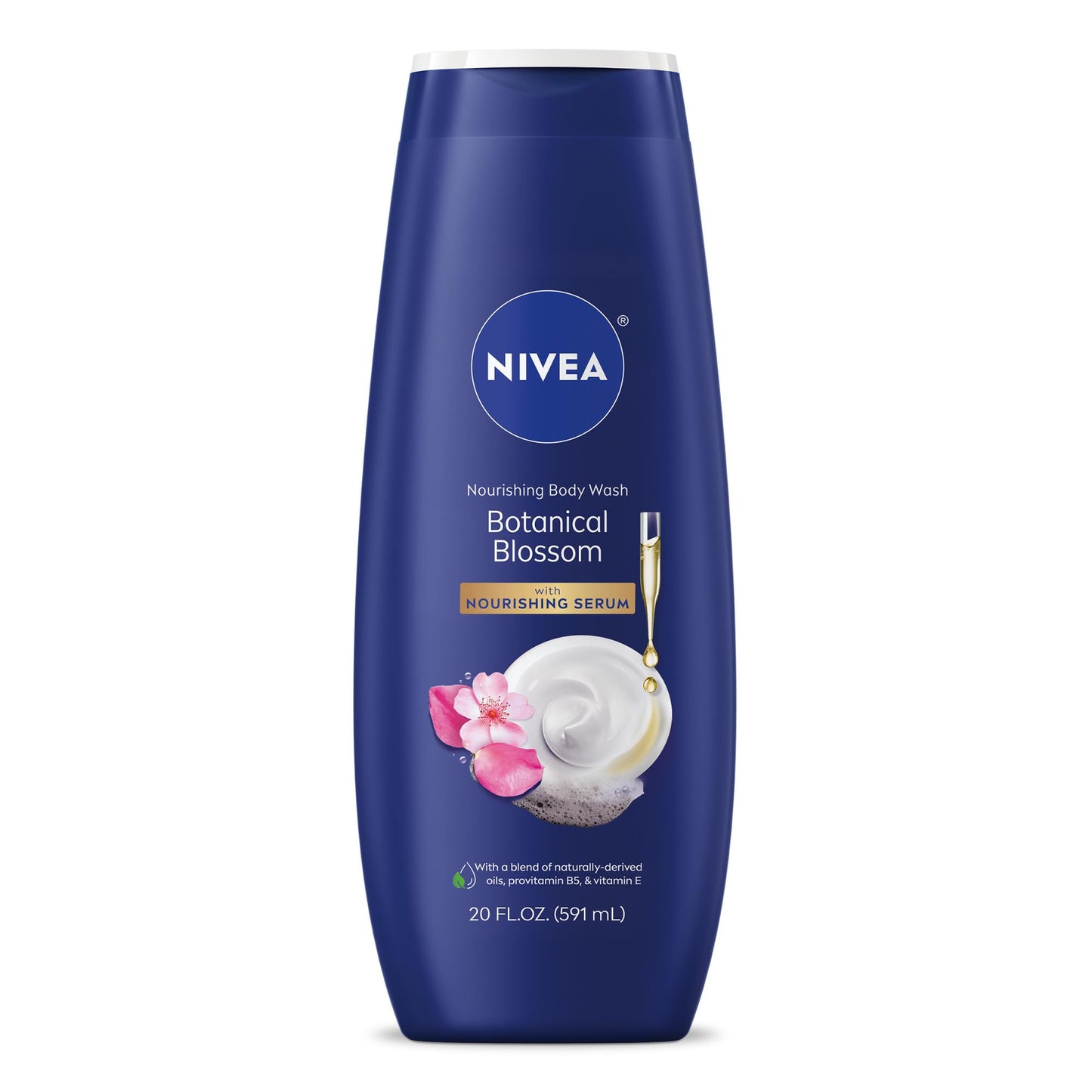NIVEA Nourishing Botanical Blossom Body Wash with Nourishing Serum, Moisturizing Body Wash for Women, Enriched with Provitamin B5 and Vitamin E, 20 Fl