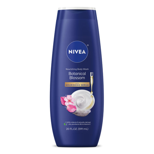 NIVEA Nourishing Botanical Blossom Body Wash with Nourishing Serum, Moisturizing Body Wash for Women, Enriched with Provitamin B5 and Vitamin E, 20 Fl