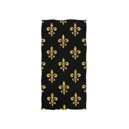 ZZAEO Golden Fleur-De-Lis Floral Black Towel Hand Towel, 30 x 15 inch Thin Lightweight Soft Absorbent Fingertip Towel for Home Bathroom Theme Decor