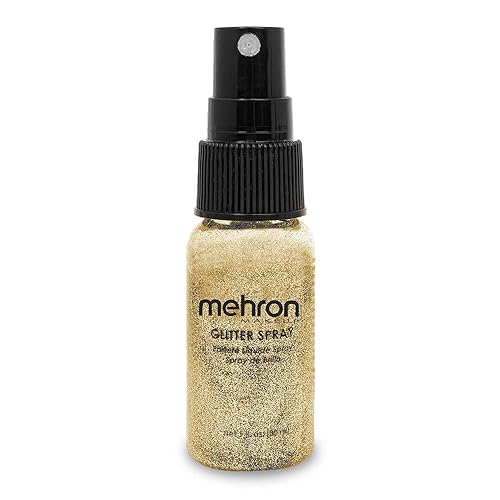 Mehron Makeup GlitterSpray | Hair and Body Glitter Spray | Body Shimmer Spray 1 fl oz (30 ml) (Gold) Perfect for Beauty, Theater, Halloween, Parties