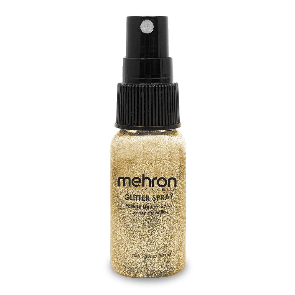 Mehron Makeup GlitterSpray | Hair and Body Glitter Spray | Body Shimmer Spray 1 fl oz (30 ml) (Gold) Perfect for Beauty, Theater, Halloween, Parties