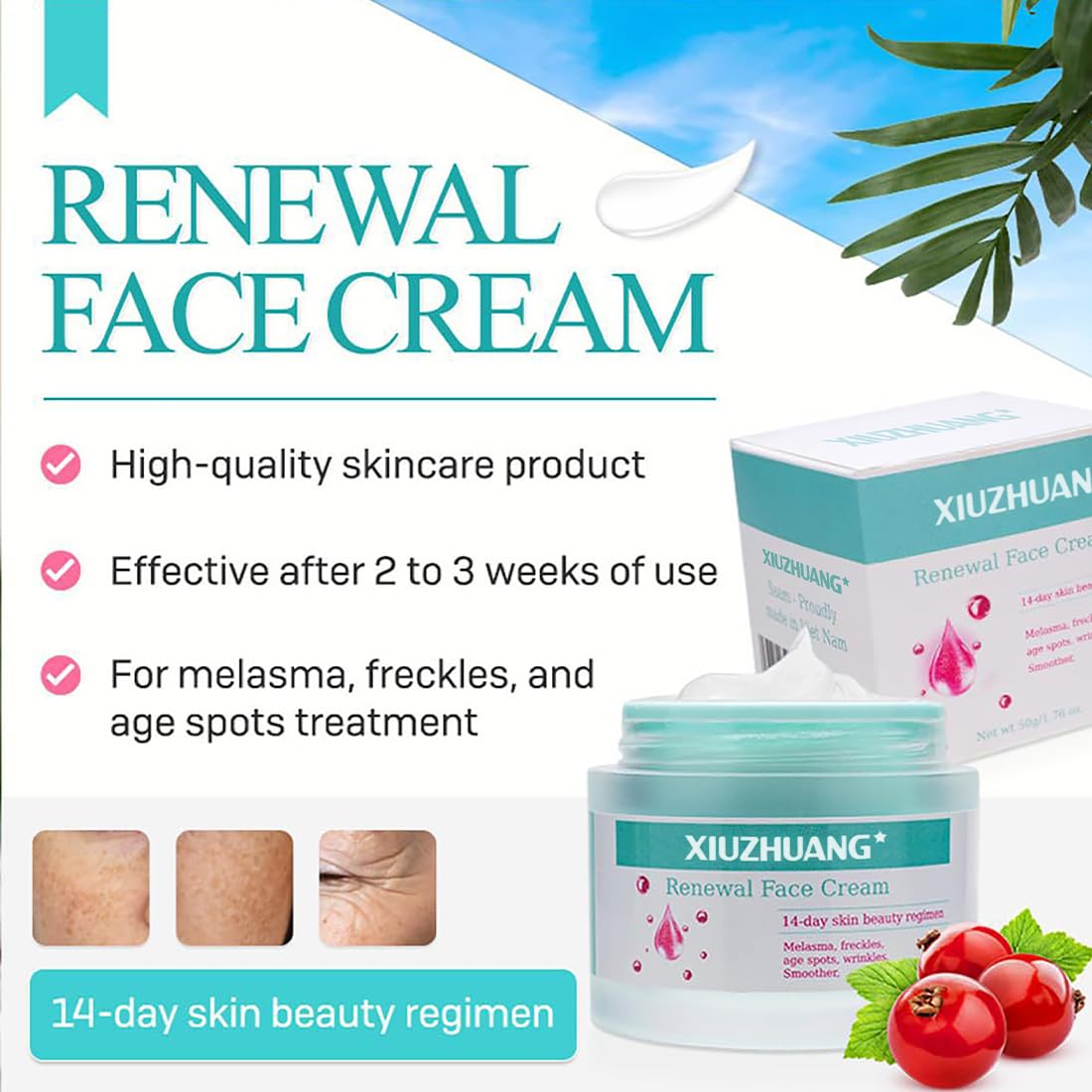 XIUZHUANG Gentle Non-irritating moisturizer face cream for Women - Treats Melasma freckles Dark Spots Shrinks pores Nourishing Facial Care-1.46 fl oz