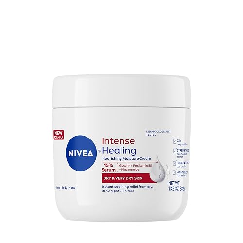 NIVEA Intense Healing Body Cream for Dry Skin with Glycerin, Provitamin B5 and Niacinamide, 72-Hour Moisture, Non-Greasy Body Moisturizer Immediately