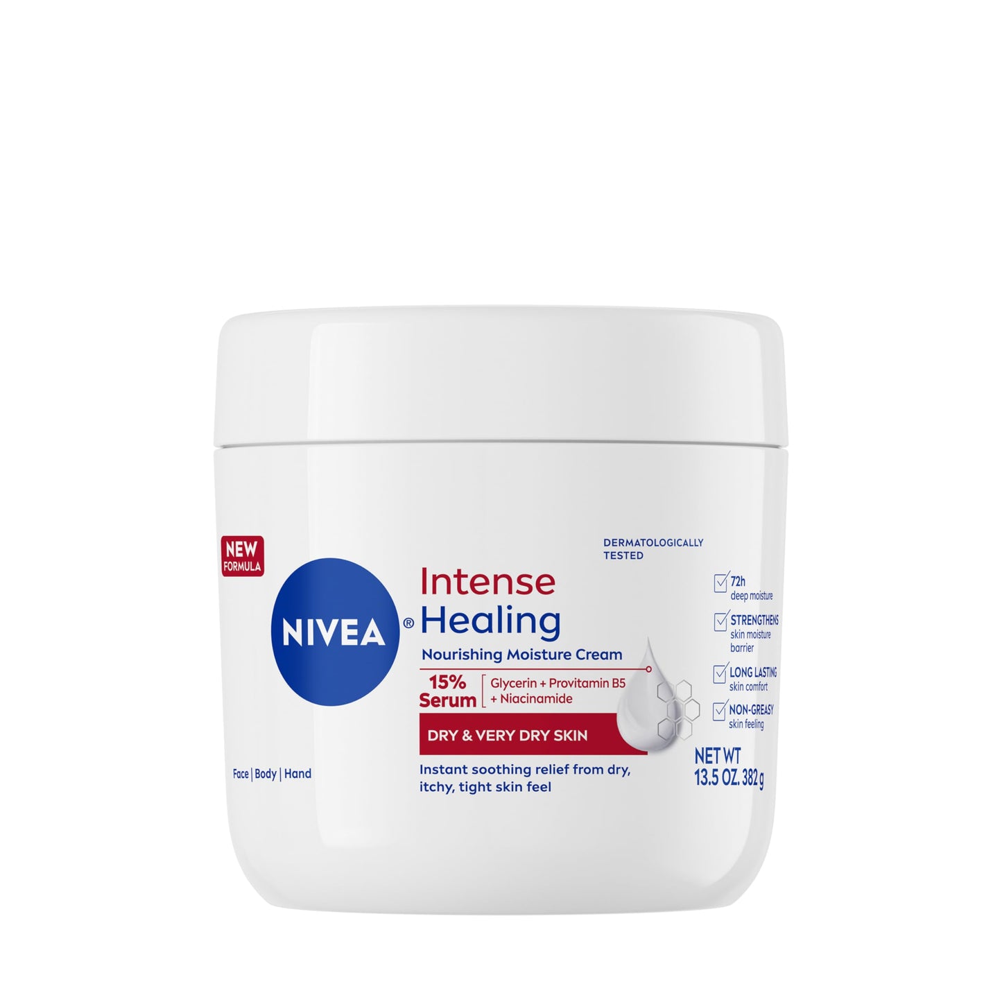 NIVEA Intense Healing Body Cream for Dry Skin with Glycerin, Provitamin B5 and Niacinamide, 72-Hour Moisture, Non-Greasy Body Moisturizer Immediately
