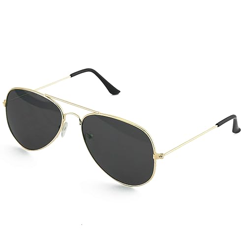 Skeleteen Black Gold Aviator Sunglasses - Military Style Dark Sun Glasses with Gold Metal Frame and UV 400 Protection