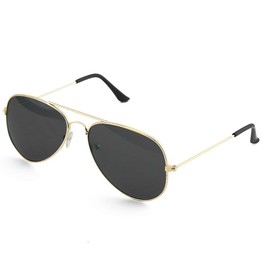 Skeleteen Black Gold Aviator Sunglasses - Military Style Dark Sun Glasses with Gold Metal Frame and UV 400 Protection