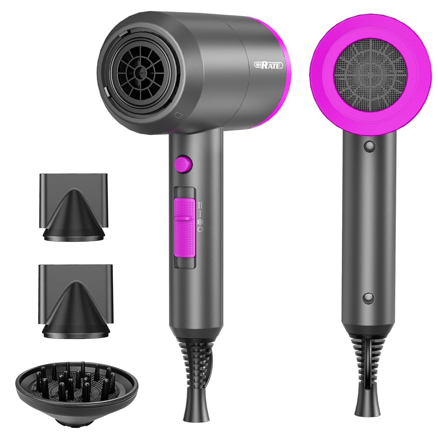 SHRATE Ionic Hair Dryer with Diffuser | Professional Blow Dryer for Curly, Frizzy & All Hair Types | Low Noise & Gentle for Sensitive Hair | Compact Beauty and Personal Care SHRATE Default Title