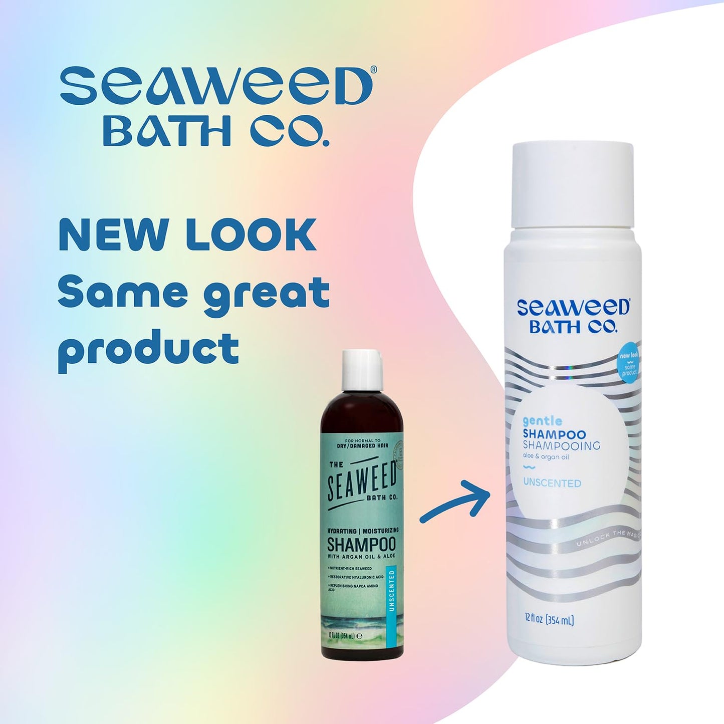 Seaweed Bath Co. Gentle Shampoo, Unscented, 12 Ounce, Sustainably Harvested Seaweed, Aloe, Argan Oil, for Sensitive Scalps and All Hair Types