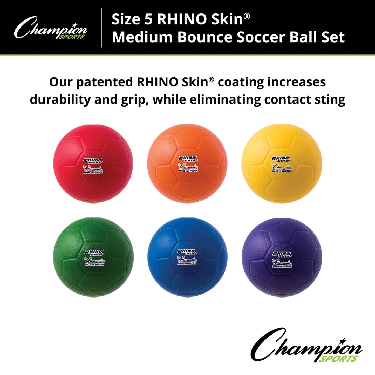 Champion Sports RS76SET Rhino Skin Low/Boun Soccer Ball,5sz,PK6