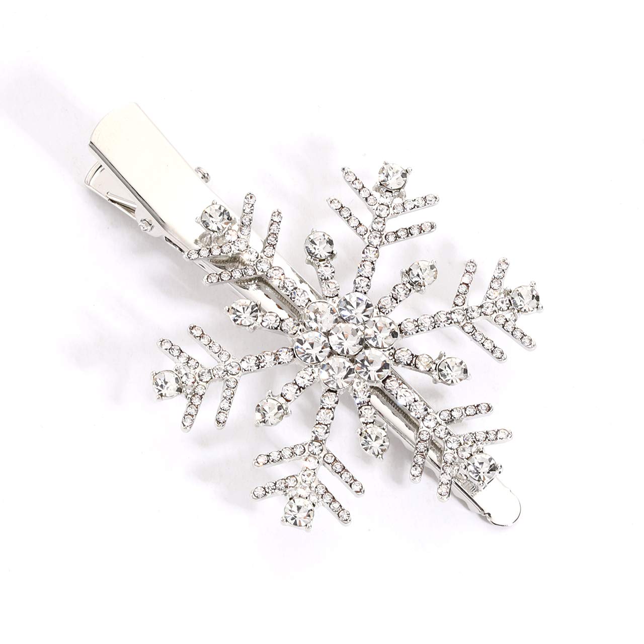 HZEYN Christmas Snowflake Hair Clips Winter Holiday Jewlry Big Crystal Snowflake Hairpin Barrette Wedding Bridal Hair Accessories (Silver)