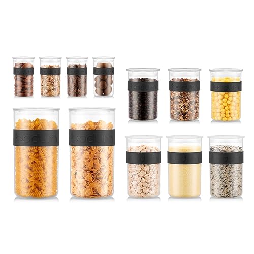 Bodum Presso Storage Container Jars for Food, Pasta, Cereal, Flour, Coffee, Snacks, and More, BPA-Free Plastic w/Airtight Silicone Seal, 12pc Set…