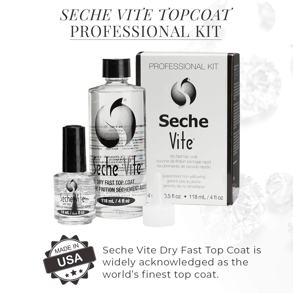 Seche Vite Professional Refill Kit, High-Gloss Clear Top Coat for Natural Nails, Artificial Gels Fiberglass Acrylic Extensions, Quick-Dry Long-Lasting