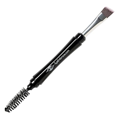 Eye Embrace Pro Grip Angled Eyebrow Brush and Spoolie Premium Quality Brow Makeup Brush