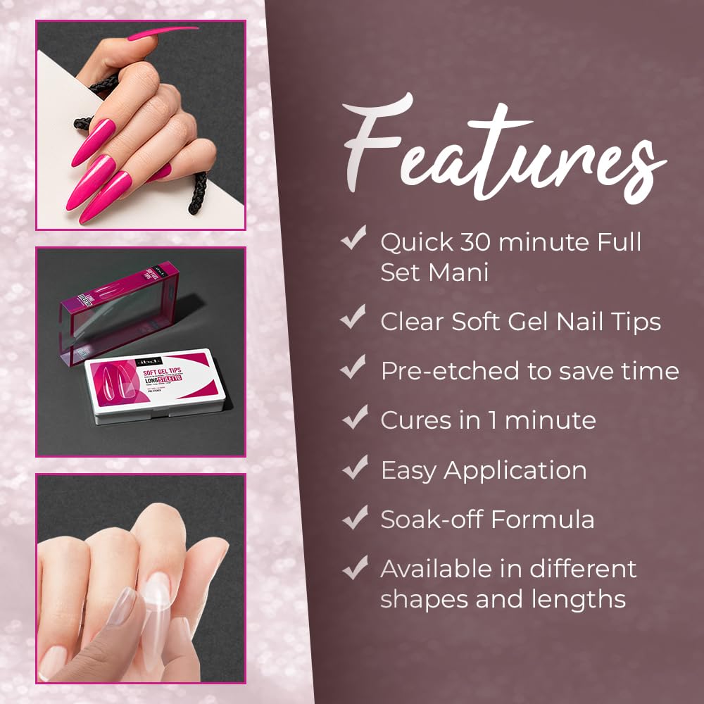 IBD Clear Soft Gel Nail Tips - Long Stiletto Shape, Pre-Etched Fake Nail Extensions for Durable, Lightweight Application, Acrylic Press On Nails, 504 Beauty & Personal Care IBD
