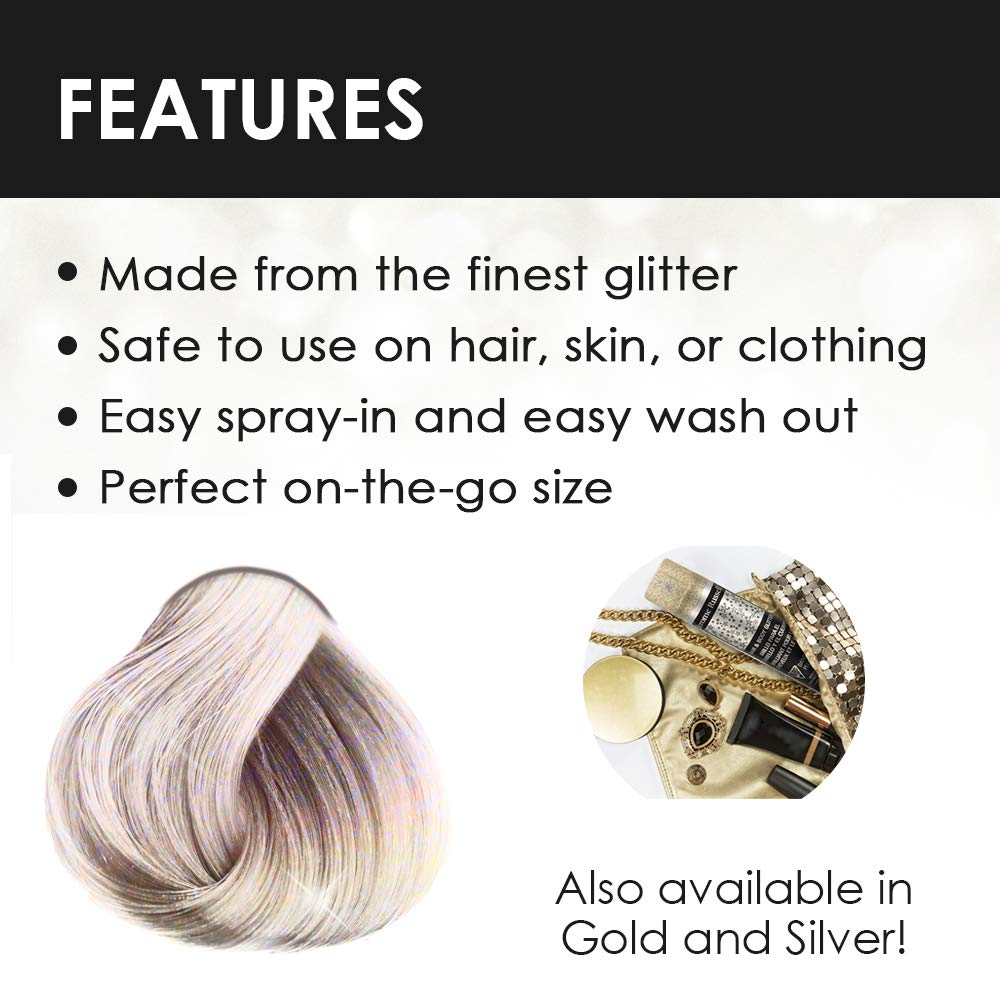 Jerome Russell Temporary Hair and Body Glitter Color Spray, Travel Spray, Lightweight, Adds Sparkly Shimmery Glow, Perfect to use On Hair, Skin, or