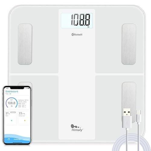 himaly USB Rechargeable Bathroom Scale for Body Weight, Digital Weight Scale Bluetooth for Accurate BMI Body Fat Scale Muscle Mass Composition…