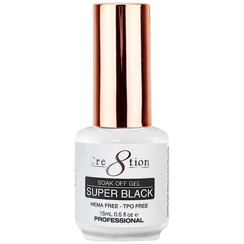 Cre8tion Super Black Soak Off Gel Polish, Ultra Opaque Jet Black for Solid Sets & Nail Art, UV LED Cure, HEMA-Free, TPO-Free, 0.3 oz Beauty & Personal Care Cre8tion