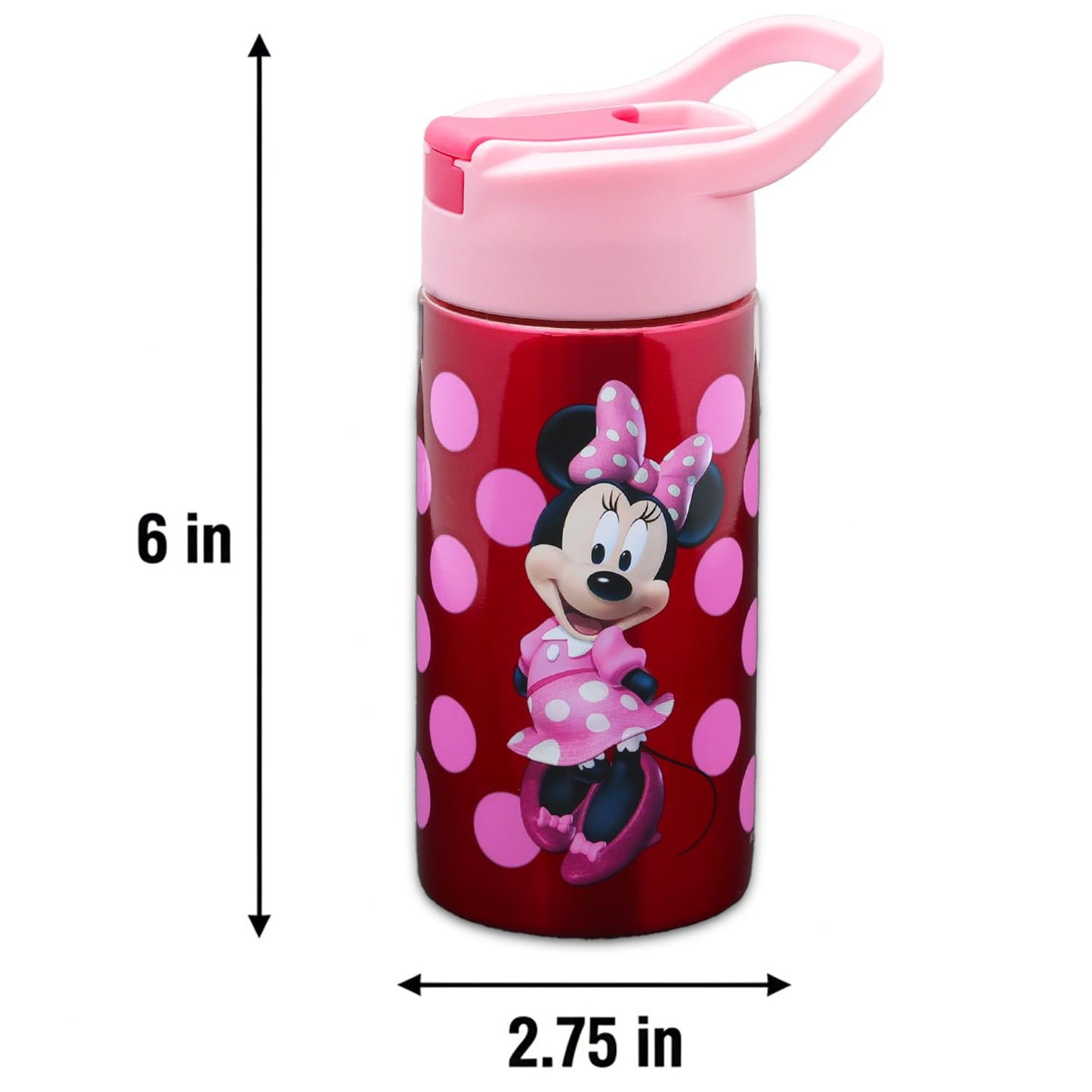 Disney Minnie Mouse Stainless Steel Water Bottle for Girls - 14 Oz Reusable Canteen for Home, School, Plus Stickers, More | Minnie Mouse Water Bottle