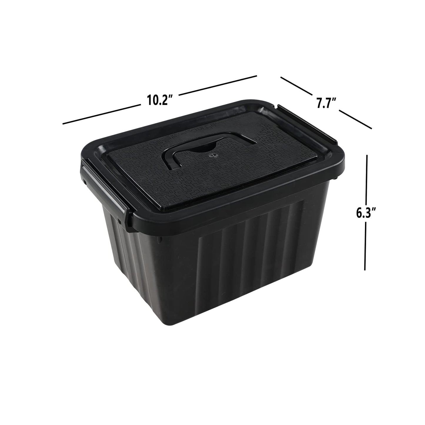 Kiddream Plastic Black Storage Bins with Handles, 6 Quart Latch Storage Boxes Set of 6