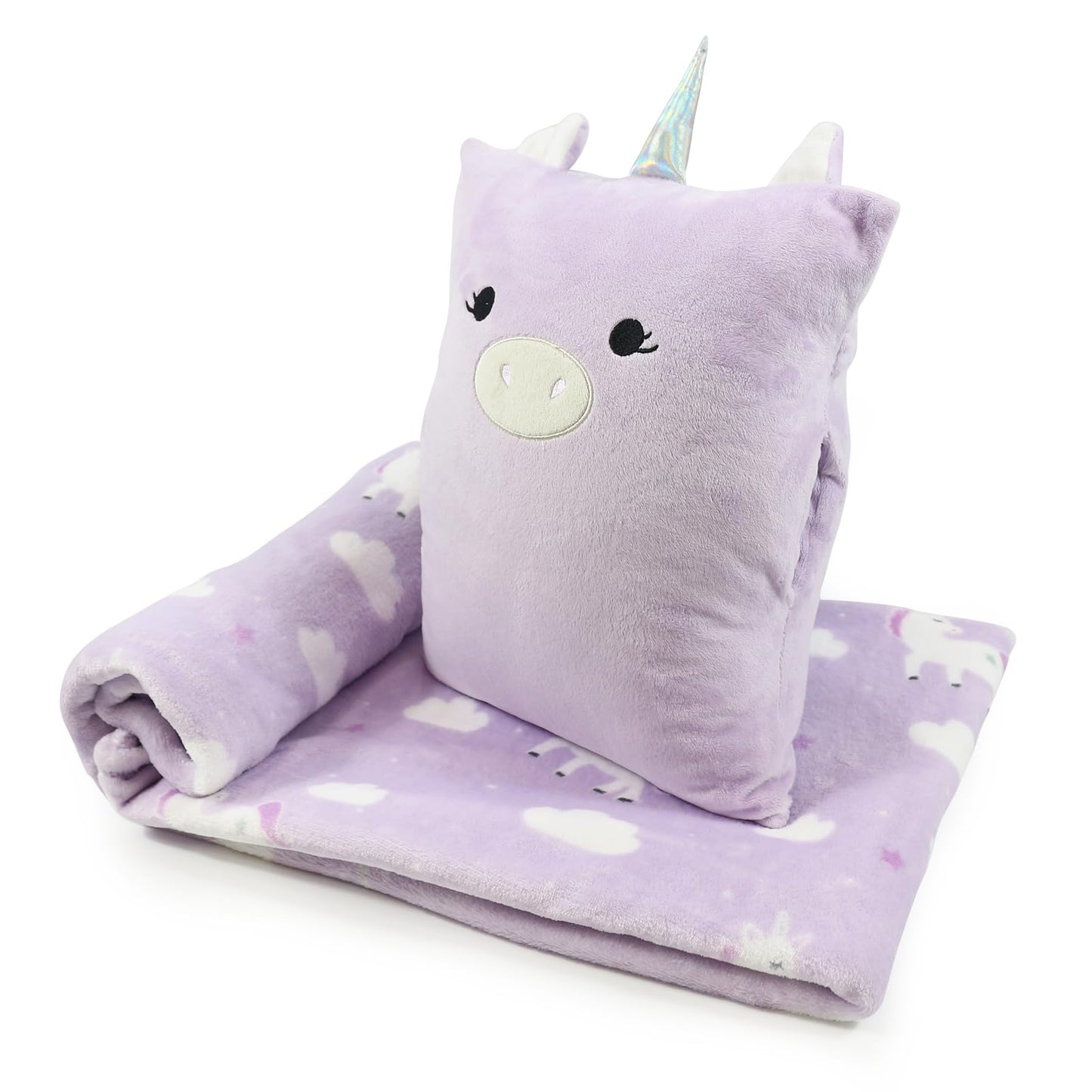 VigorSpring 3-in-1 Kids Travel Blanket and Pillow Set, Snuggle Pillow with Hand Warmer, 40x60 inches Unicorn Blanket for Girls Compact, Perfect for…