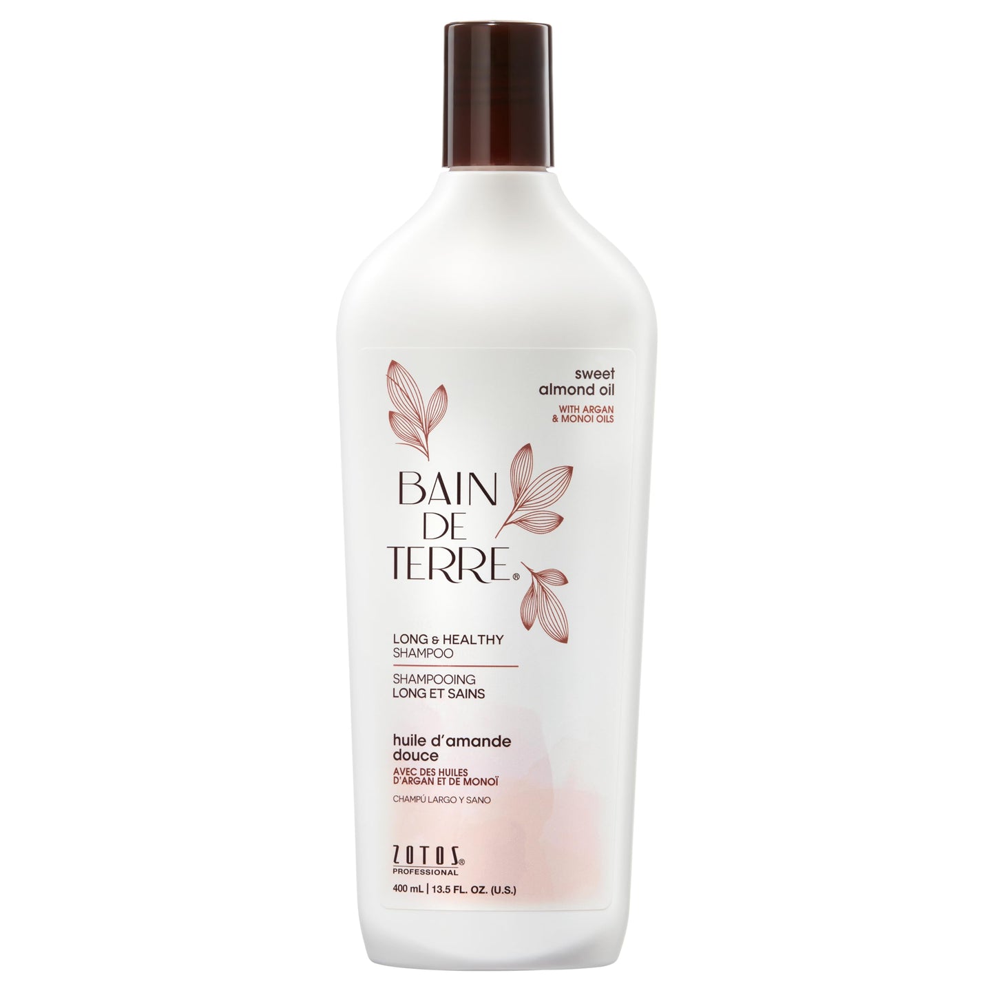 Bain de Terre Sweet Almond Oil Long & Healthy Shampoo, Strength & Protection for Weak, Damaged Hair, with Argan & Monoi Oils, Paraben-Free