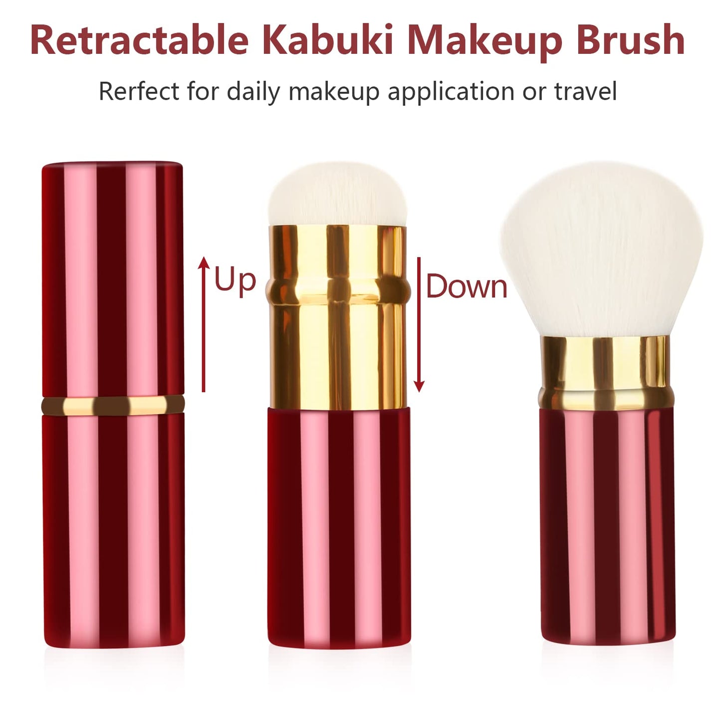 Falliny Retractable Makeup Brushes, Travel Face Kabuki Blush Brush, Portable Powder Brush with Cover for Blush, Sunscreen,Bronzer, Buffing