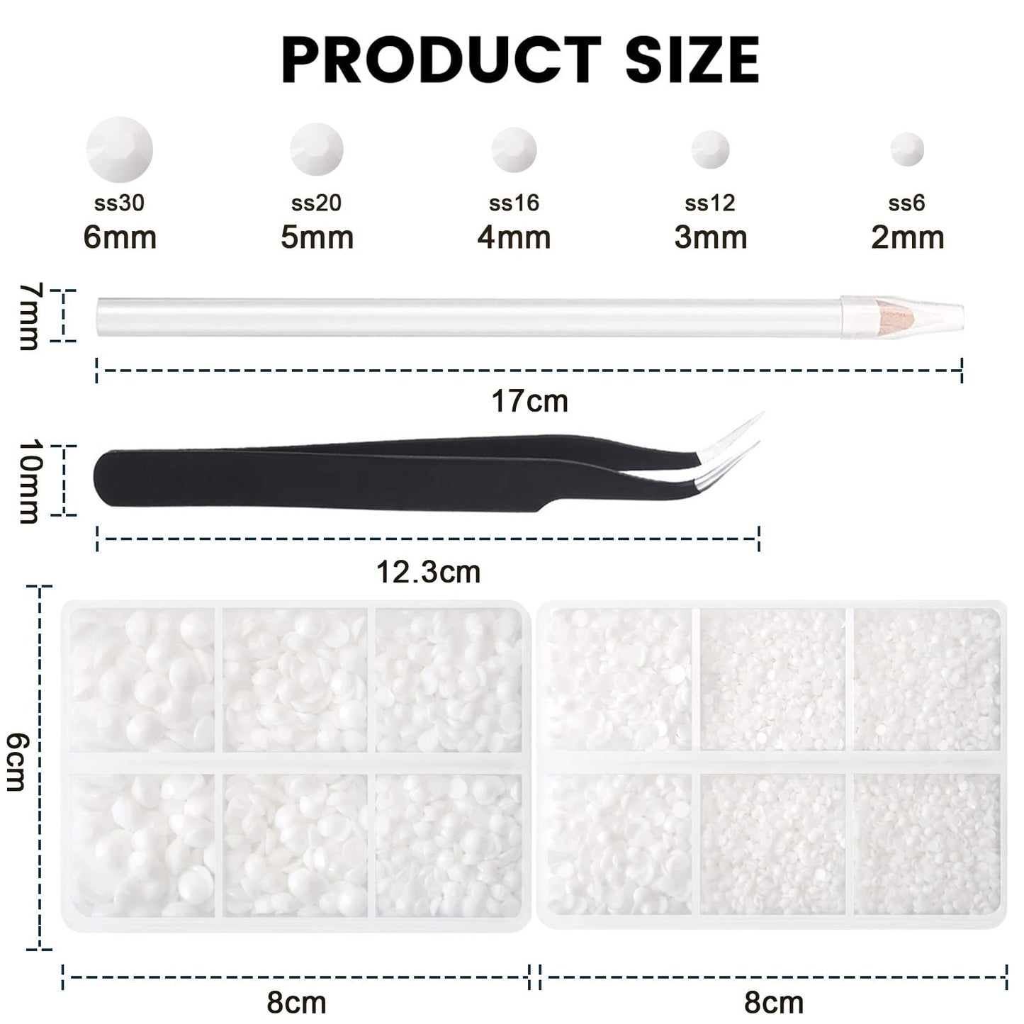 AUREHEN 10000PCs 2-6MM White Resin Flat Back Rhinestones, Round Non Hotfix Resin Rhinestones Nail Gems Stones with Tweezer & Picker Pen for Tumblers