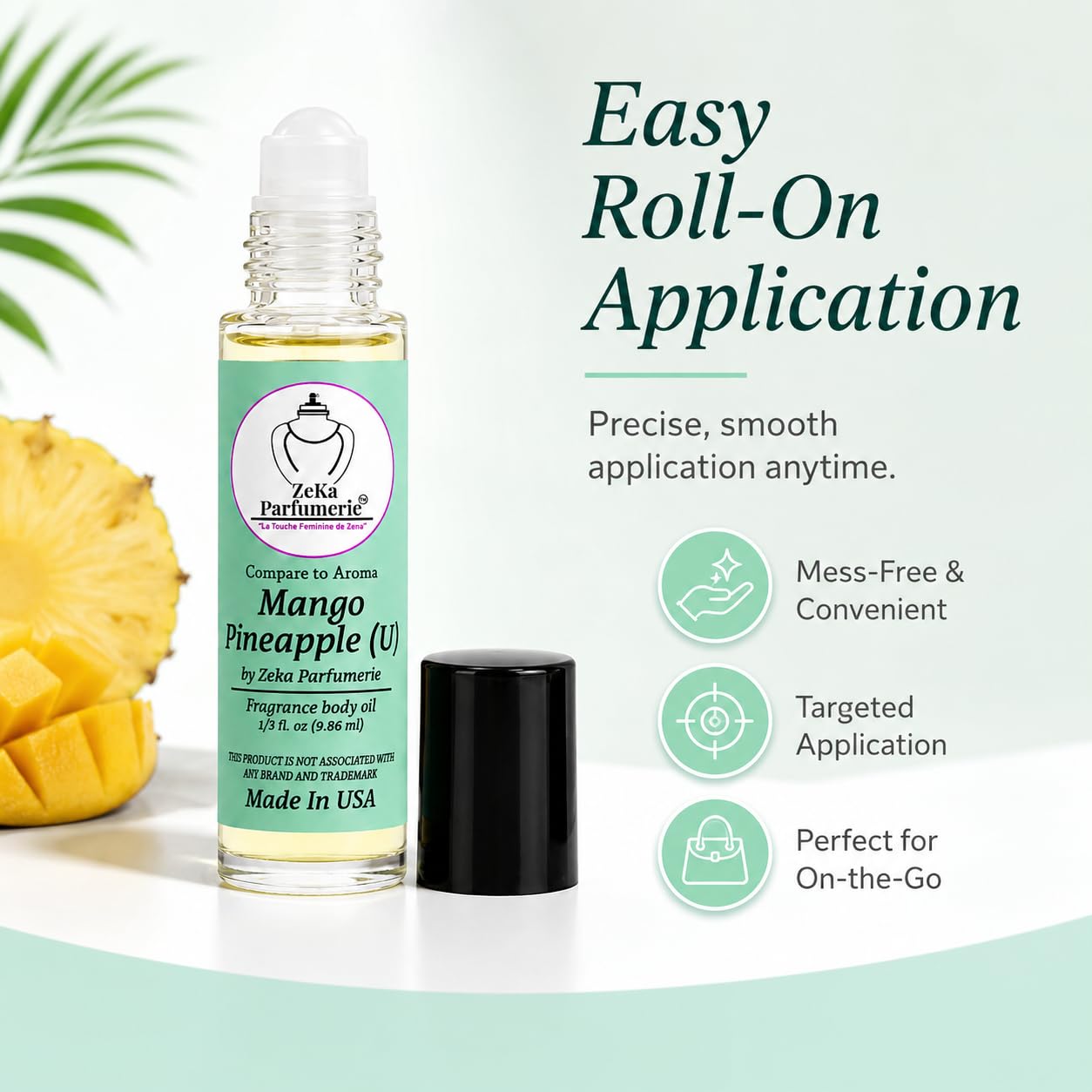 ZEKA PARFUMERIE Mango Pineapple Perfume Oil | Long-Lasting Unisex Fragrance Body Oil | Alcohol-Free Roll-On | 1/3 Fl Oz (9.86 mL) Made in USA