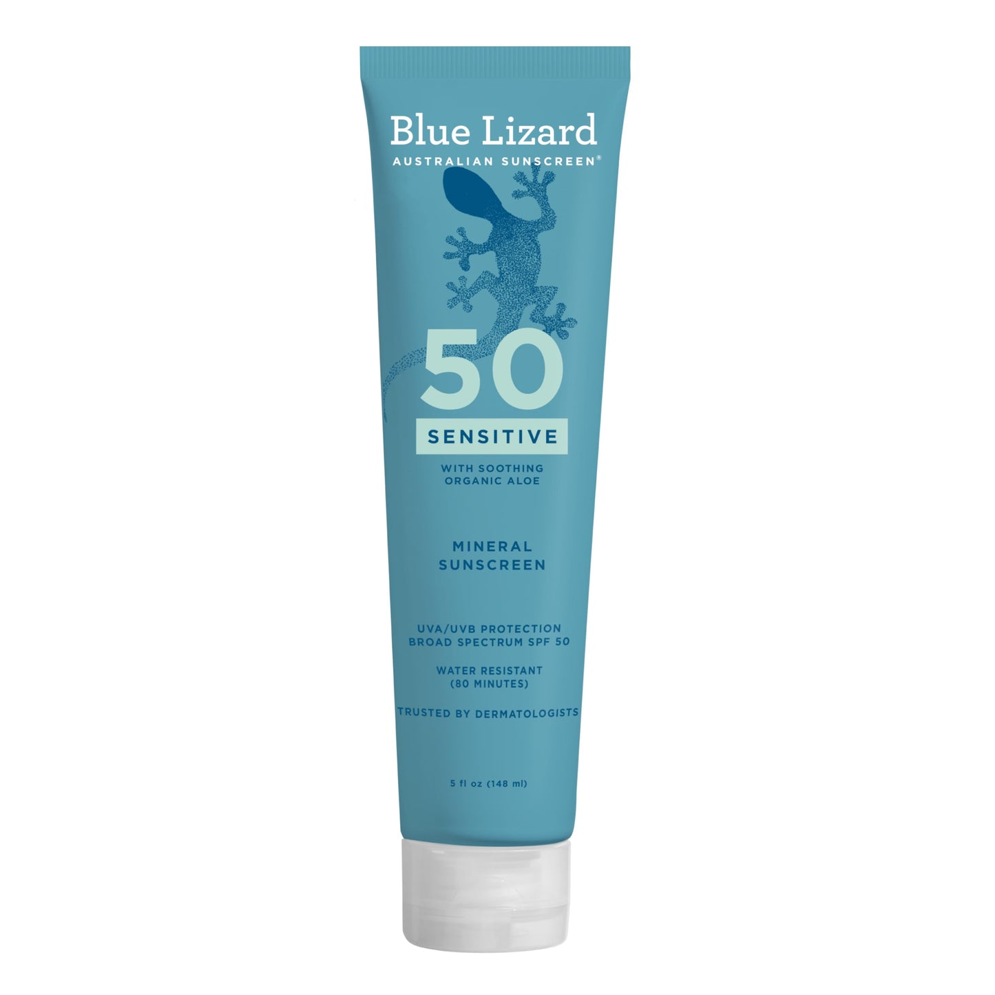 Blue Lizard Sensitive Mineral SPF 50 Sunscreen Lotion, 100% Mineral Sunscreen, UVA/UVB Protection, Infused with organic Aloe Vera, Soothes