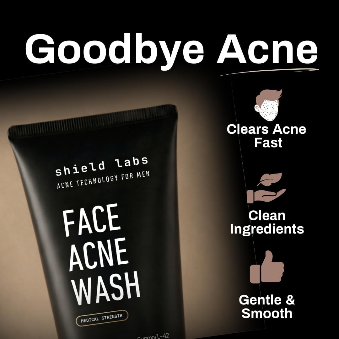 Shield Face Acne Wash for Men and Boys, Curoxyl-42 Face Wash to Clear, Treat, and Prevent Acne, Gentle formula with Niacinamide, Hyaluronic Acid, Beauty and Personal Care Shield