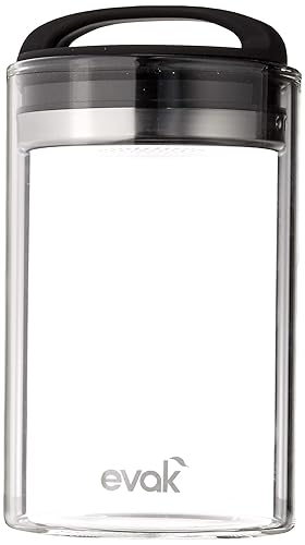 Prepara Evak Fresh Saver Airless Canister, Glass & Stainless, Medium, Soft Touch Black Handle