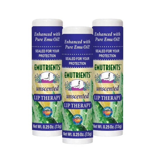 Montana Emu Ranch - Lip Therapy Lip Balm - 0.25 Ounce - Unscented - 3 Pack - Made with Pure Emu Oil Beauty and Personal Care Montana Emu Ranch