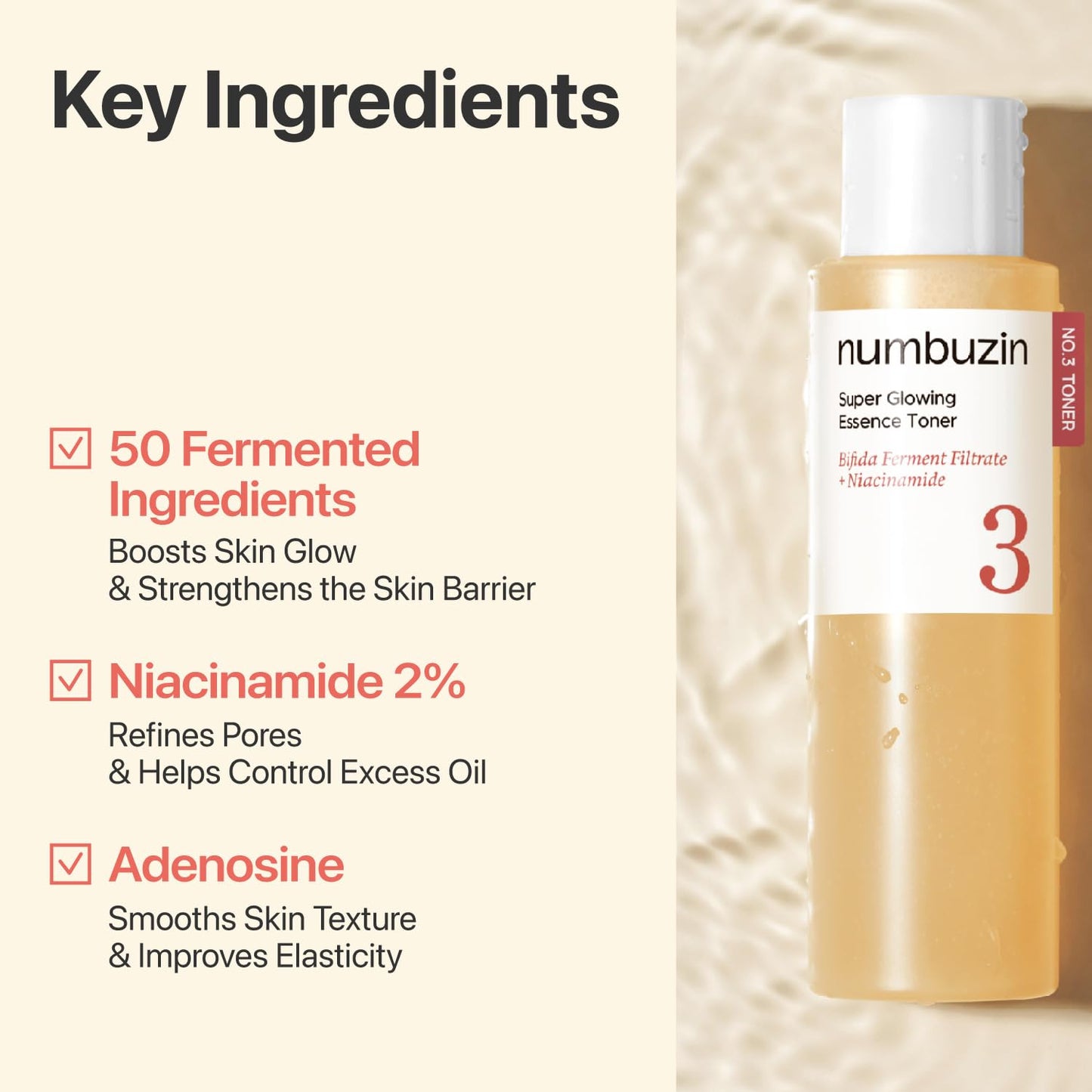 numbuzin No.3 Super Glowing Essence Toner, Fermented Toner for Skin Glow & Texture, Bifida, Niacinamide, Hydrating, Radiance-Boosting Essence, Pore Beauty and Personal Care numbuzin