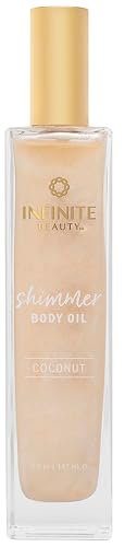 Infinite Beauty Shimmer Body Oil - 5 Fl Oz | Coconut & Gold Glitter for Radiant Skin | Hydrating & Illuminating | Perfect After Bath | Adds a