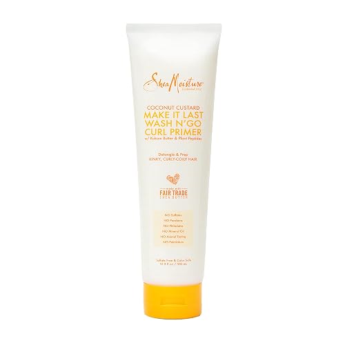 SheaMoisture Coconut Custard Curl Defining Cream - Make It Last Wash N' Go Primer, Enhancer & Detangler for Wavy & Curly Hair, Organic Shea Butter