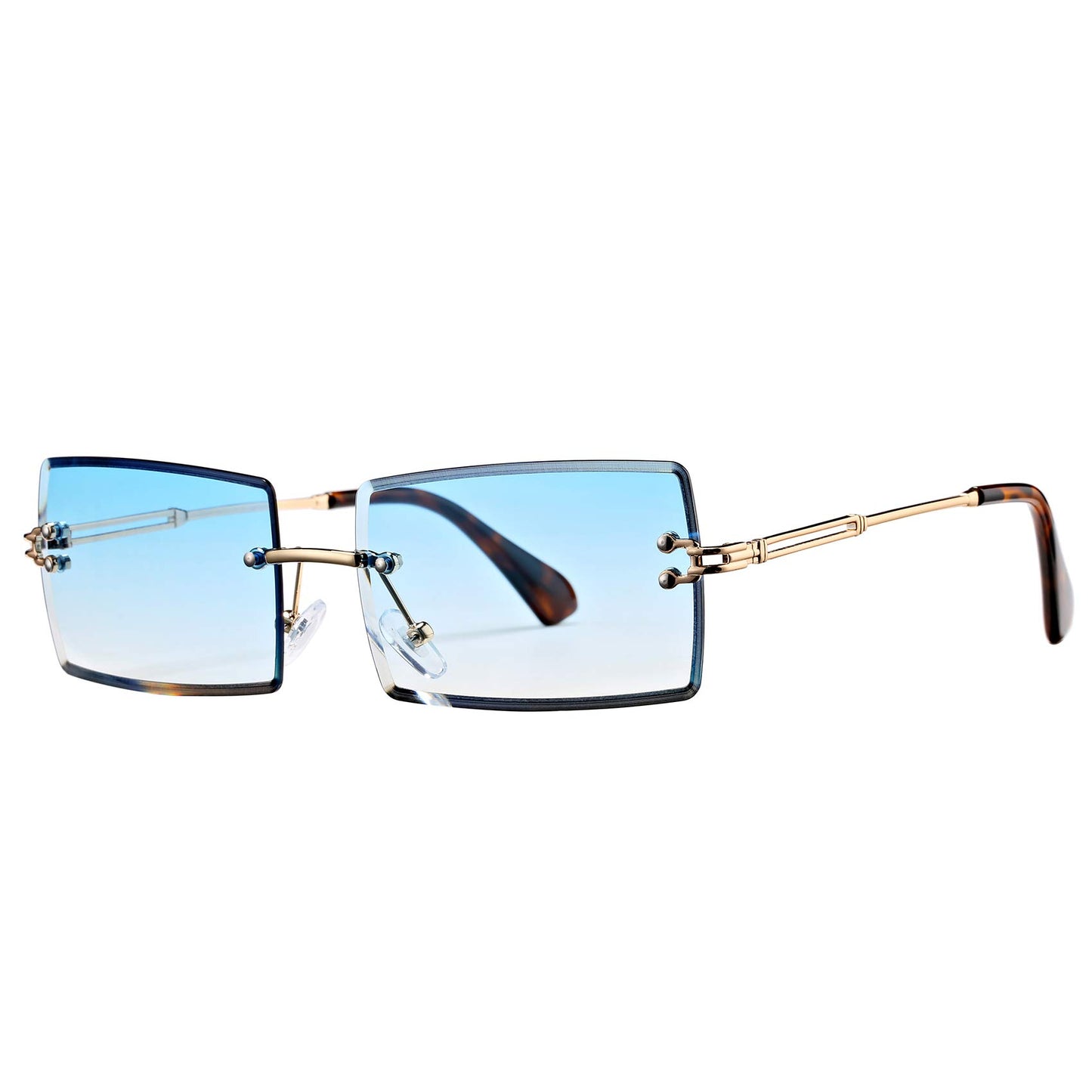 Hycredi Rectangle Sunglasses for Men/Women Small Rimless Square Shade Eyewear (Blue)