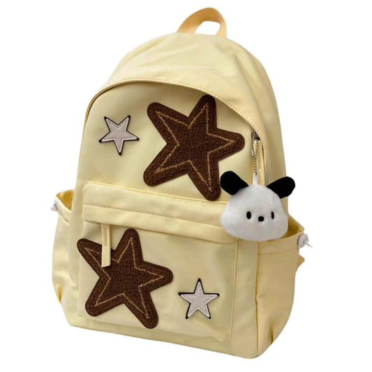 jupkem Y2K Goth Backpack With Cute Accessories Star Nylon Aesthetic Coquette Bookbag Vintage Fashion Casual Bags. (yellow, one size)