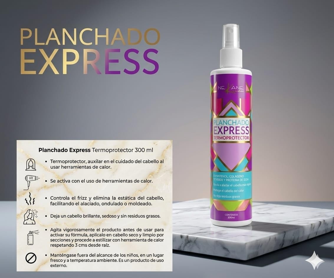 NEKANE Planchado Express Termoprotector - Heat Protectant for Hair 300 mL, Pink