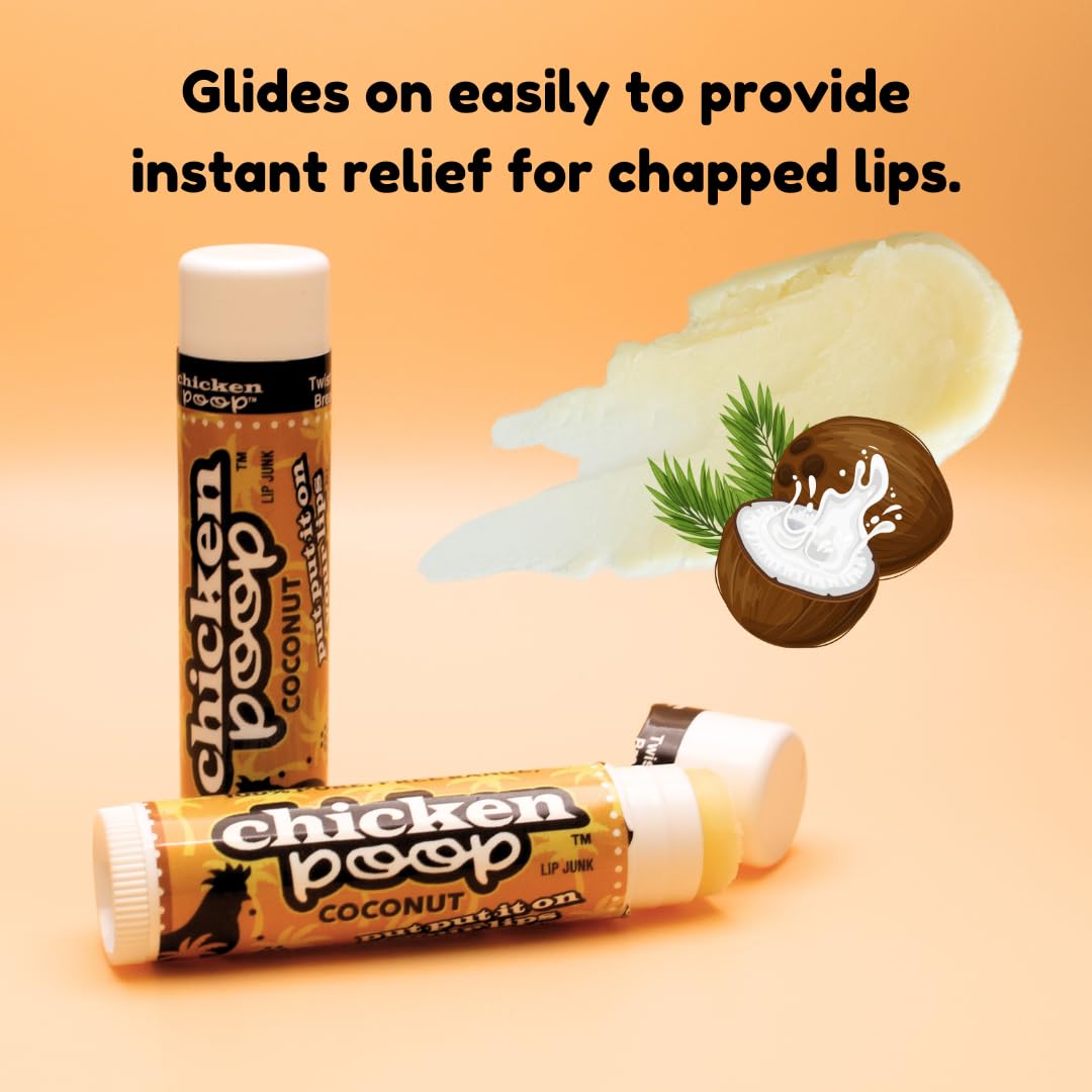 Chicken Poop Lip Balm Coconut 100% Natural Moisturizer for Dry Chapped Lips, 0.15 oz (Pack of 4) Beauty and Personal Care Simone Chickenbone