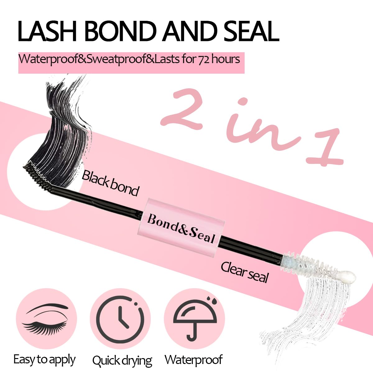 Lash Bond and Seal Kit 4 Pcs DIY Lash Extension with Waterproof Lashe Cluster Glue 72h Hold and Seal Lash Remover Tweezers Portable Eyelash Brush