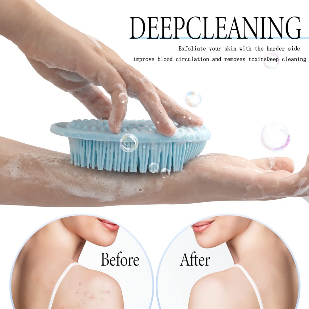 PQRUU 3 Pack Silicone Body Scrubber, Exfoliating Soft Loofah Bath Body Scrubbers for Use in Shower, Exfoliating Body Scrubber Fit for All Kinds Beauty and Personal Care PQRUU