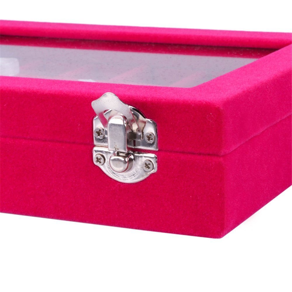 Novadeal 24 Grids PU Velour Leather Multipurpose Jewellery Storage Box Ring/Earrings/Necklace Tray Display Case Organizer - Pink